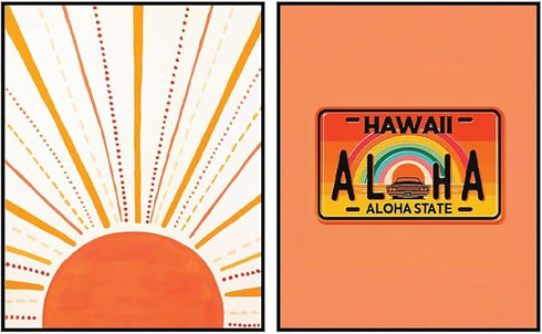 Posterizer 2 pcs-Boho Minimalist Abstract Sunshine & Aloha Hawaii-Adventure Abstract Modern Art- Gift for Nature, Surfers and Beach Lovers-Living...
